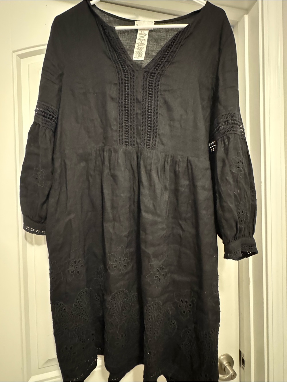 Tommy Bahama Black Embroidered Linen Dress